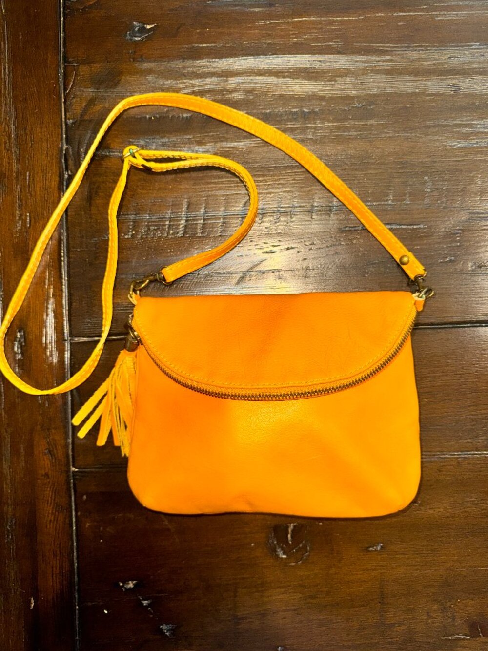Made in Italy Mustard Yellow Leather Tassel Crossbody Bag